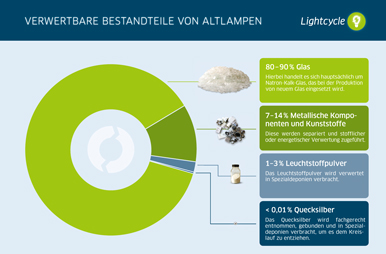 Infografik Verwertbare Bestandteile von Altlampen