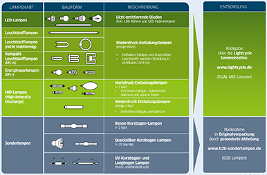 Grafik, welche Lampen separat und auf welchem Wege zu entsorgen sind