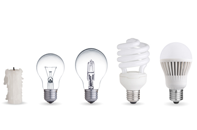 Bild Evolution der Lampen von der Kerze zur LED-Lampe